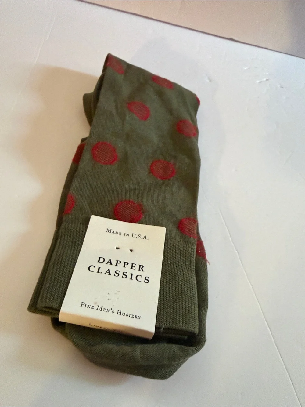 Dapper Classics Men’s Dress Socks Olive Green Red Polka Dot Mercerized Cotton